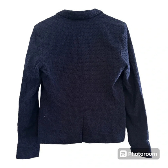 Draper James RSVP Navy Blue Textured Cotton Rayon Blazer // Size Medium - Picture 6 of 7